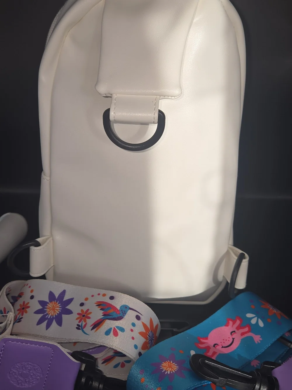 Kids White Travel Pouch with Colorful Floral Luggage Straps